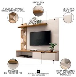 Painel para TV Suspenso 50 Pol. Com 1 Porta Grid H01 Off White/Cinamom