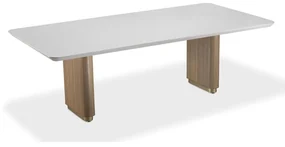 Mesa de Jantar Vivanne Retangular Tampo com Vidro Pintado Base com Laminado Melamínico Detalhe em Aço Carbono