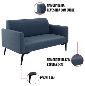 Sofá Namoradeira Pés Villach Marisa Suede Azul Marinho D03 - D'Rossi