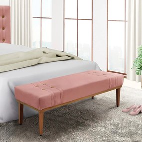 Divã Recamier Banco Base Madeira para Quarto Gênova 160cm Veludo S04 - D'Rossi - Rosa