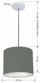 Luminária Pendente Vivare Free Lux Md-4106 Cúpula em Tecido - Cinza-Escuro - Canopla branca e fio transparente