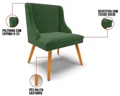 Cadeira Estofada para Sala de Jantar Pés Palito Lia Suede Verde - Ibiz