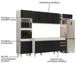 Armário de Cozinha Modulada 5 Peças CP16 Balcão Branco/Preto - Lumil