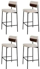 Banqueta Alta Bar Estofada Kit 4 Ella M25 Linho Palha/Marrom - Mpozena