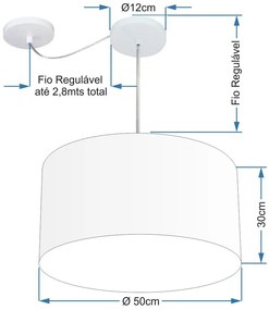 Lustre Pendente Cilíndrico Com Desvio de Centro Vivare Md-4251 Cúpula em Tecido 50x30cm - Bivolt