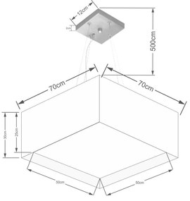 Lustre Pendente Quadrado Duplo Vivare Md-4128 Cúpula em Tecido 30/70x70cm - Bivolt