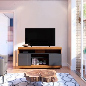 Rack para Sala Bancada de TV 47 Pol 136cm Ariele C04 - D'Rossi - Noce Milano e Preto Fosco