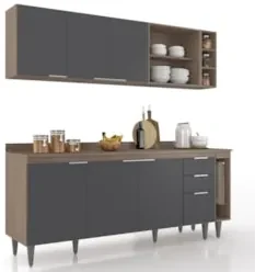 Armário de Cozinha Com Tampo CP11 200cm Pérola Freijó/Grafite Z34 - Mp