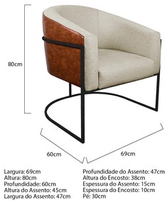 Kit 02 Poltronas Luiza Base de Ferro Preto Corano Nozes e Linho - ADJ Decor