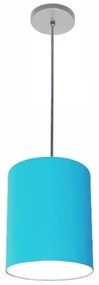 Luminária Pendente Vivare Free Lux Md-4103 Cúpula em Tecido - Azul-Turquesa - Canopla cinza e fio transparente