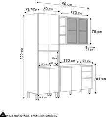 Cozinha Modulada 3 Peças Balcão Para Pia CP3 Pietá L06 Nature/Off Whit