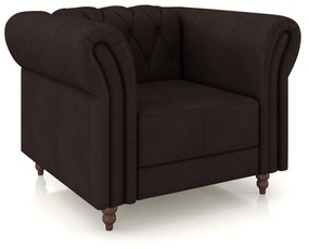 Poltrona Decorativa Sala de Estar Stanford Chesterfield Pés de Madeira Couro Marrom G58 - Gran Belo