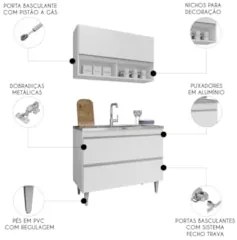 Armário de Cozinha Com Nichos CP01 Com Pia 100cm Z34 Branco - Mpozenat