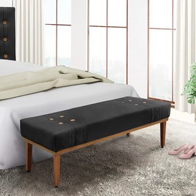 Divã Recamier Banco Base Madeira para Quarto Gênova 90cm Veludo S04 - D'Rossi - Preto