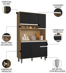 Cozinha Compacta 105cm Com 6 Portas 1 Gaveta Márcia Preto/Amêndoa - AJ