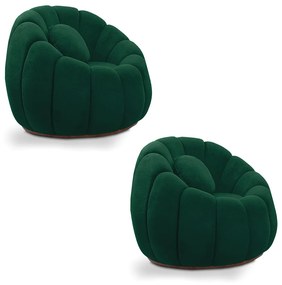 Kit 02 Poltronas Decorativa Orgânica para Sala Cloud Bouclê Verde E03 - D'Rossi