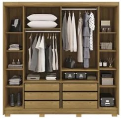 Guarda Roupa Casal 223cm 6 Portas Pako Nature/Champanhe V02 - Mpozenat