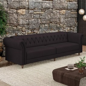 Sofá Living Sala de Estar Stanford Chesterfield 3 Lugares 240cm Pés de Madeira Couro Borgonha G58 - Gran Belo