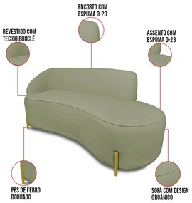 Sofá 2 Lugares Orgânico 140cm Pé Ferro Dou Morgan Bouclê Menta L01 - D'Rossi