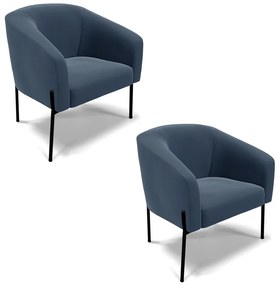 Poltrona Decorativa Pé de Ferro Preto Kit 2 Stella Suede D03 - D'Rossi - Azul Marinho