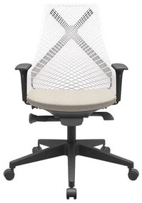 Cadeira Office Bix Tela Branca Assento Poliéster Fendi Autocompensador Base Piramidal 95cm - 64050 Sun House