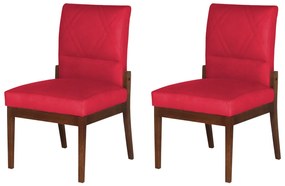 Conjunto 2 Cadeiras De Jantar Aurora Base Madeira Maciça Estofada Suede Vermelho