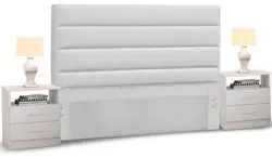 Cabeceira Cama Box Casal King 195cm Greta Corano Branco e 2 Mesas Late
