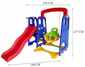 Playground Infantil 3x1 Crianças com Escorregador e Balanço Azul/Vermelho/Amarelo G31 - Gran Belo