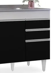 Balcão Gabinete 120cm 3 Portas 2 Gavetas Michigan Branco/Preto - Lumil