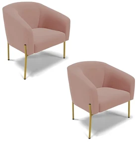 Poltrona Decorativa Pé de Ferro Dourado Kit 2 Stella Veludo D03 - D'Rossi - Rose