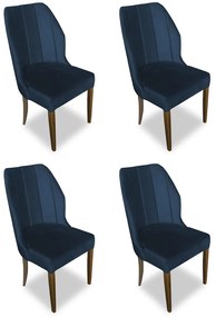 Kit 4 Cadeiras De Jantar Safira Suede Azul Marinho