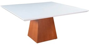 Mesa de Jantar Kiera Quadrada Tampo Laca com Vidro Base Madeira