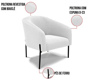 Sofá Namoradeira e 2 Poltronas Pé Ferro Pto Stella Bouclê D03 - D'Rossi - Off White