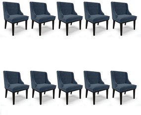 Kit 10 Cadeiras de Jantar Liz Suede Base Fixa Madeira Preto - D'Rossi - Azul Marinho