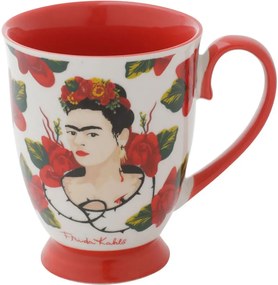 Caneca Porcelana Rococó Frida Kahlo Face Red Roses