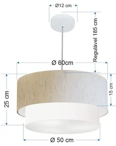 Pendente Cilíndrico Linho Bege e Branco MJ-4357 Para Mesa de Jantar e Estar