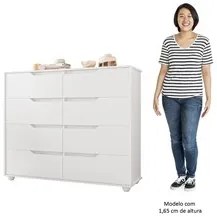 Cômoda para Quarto 8 Gavetas 136cm Doble Branco Fosco/Nature - Albatro