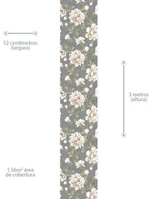 Papel de Parede Floral linho cinza flores retrô 0.52m x 3.00m