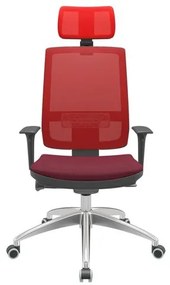 Cadeira Office Brizza Tela Vermelha Com Encosto Assento Poliéster Vinho Autocompensador 126cm - 63084 Sun House