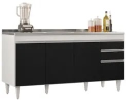 Balcão Gabinete com Pia Inox 160cm Arkansas Branco/Preto – Lumil