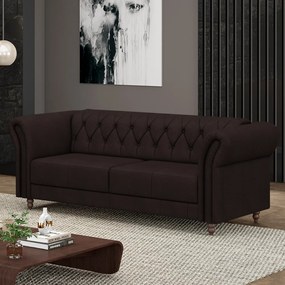 Sofá Living Sala de Estar Stanford Chesterfield 2 Lugares 220cm Pés de Madeira Couro Marrom G58 - Gran Belo