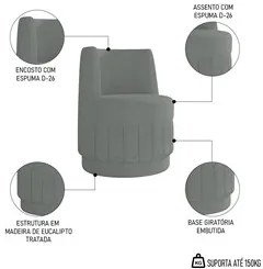 Kit 2 Poltronas Giratória Decorativa para Sala Isa K04 Bouclê Cinza Es