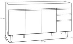 Balcão Gabinete para pia sem Tampo 150cm Marrocos Preto/Cinza - Lumil