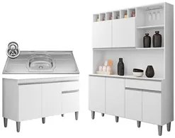 Cozinha Compacta Alice e Balcão Gabinete Com Pia Tatiane 120cm Branco
