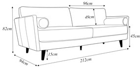 Sofá Decorativo Daemon 3 Lugares Sala de estar 212cm Pés em Eucalipto Couro Cinza Manchado G40 - Gran Belo