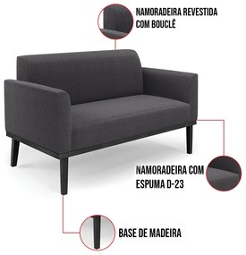 Namoradeira e 2 Poltronas Base Madeira Preto Marisa Bouclê Grafite D03 - D'Rossi