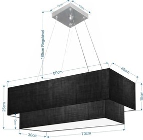 Lustre Pendente Duplo Retangular Vivare Md-4321 Cúpula em Tecido 80x40cm x 70x30cm - Bivolt