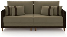 Sofá Living Montecarlo 3 Lugares Bipartido 252cm Pés em Madeira Veludo/PU Castor/Marrom G33 - Gran Belo