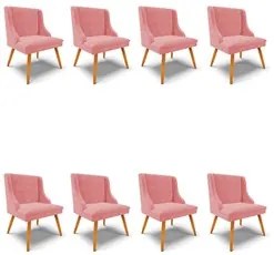Kit 8 Cadeiras Estofadas para Sala de Jantar Pés Palito Lia Suede Rosê