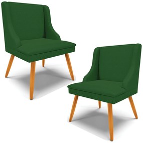 Kit 2 Cadeiras Decorativas Sala de Jantar Pés Palito de Madeira Firenze Veludo Luxo Verde/Natural G19 - Gran Belo